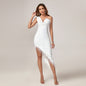 Asymmetrical Feather Trim Bandage Dress
