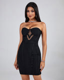 Strapless Cutout Mesh Mini Bandage Dress
