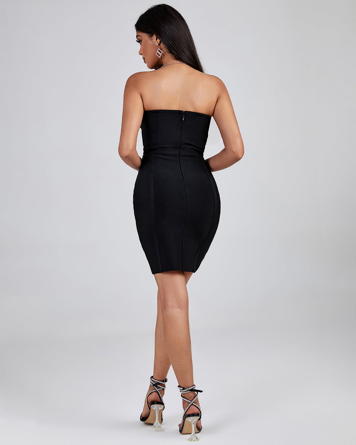 Strapless Cutout Mesh Mini Bandage Dress