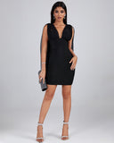 V Neck Tulle Detail Mini Bandage Dress