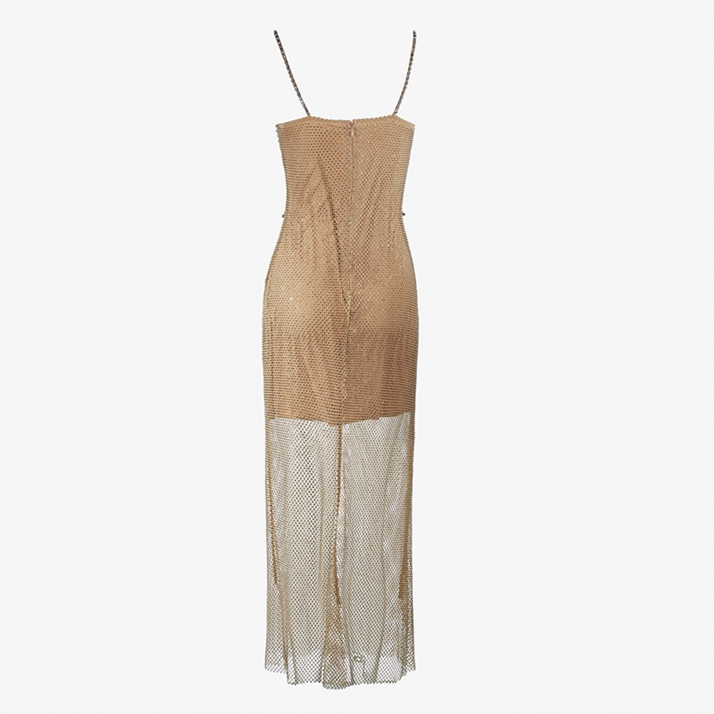 Strappy Sleeveless Rhinestone Maxi Bodycon Dress PZC2410