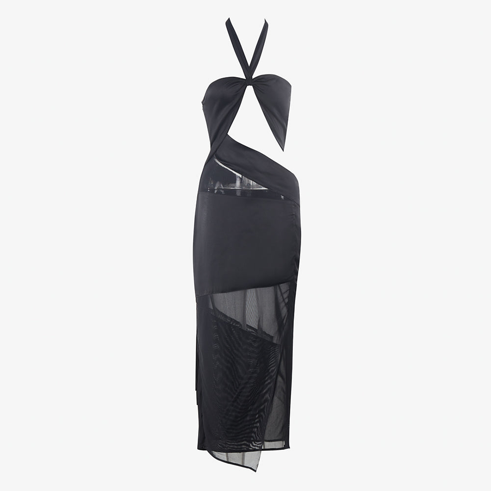 Halter Sexy Midi Bandage Dress with Laceup Bust Top PZC2464