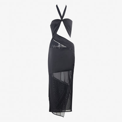Halter Sexy Midi Bandage Dress with Laceup Bust Top PZC2464