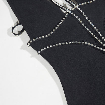 Halter Sleeveless Rhinestone Midi Bandage Dress PZC2466