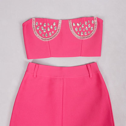 Strapless Sleeveless Rhinestone Bandage Set PZC2489
