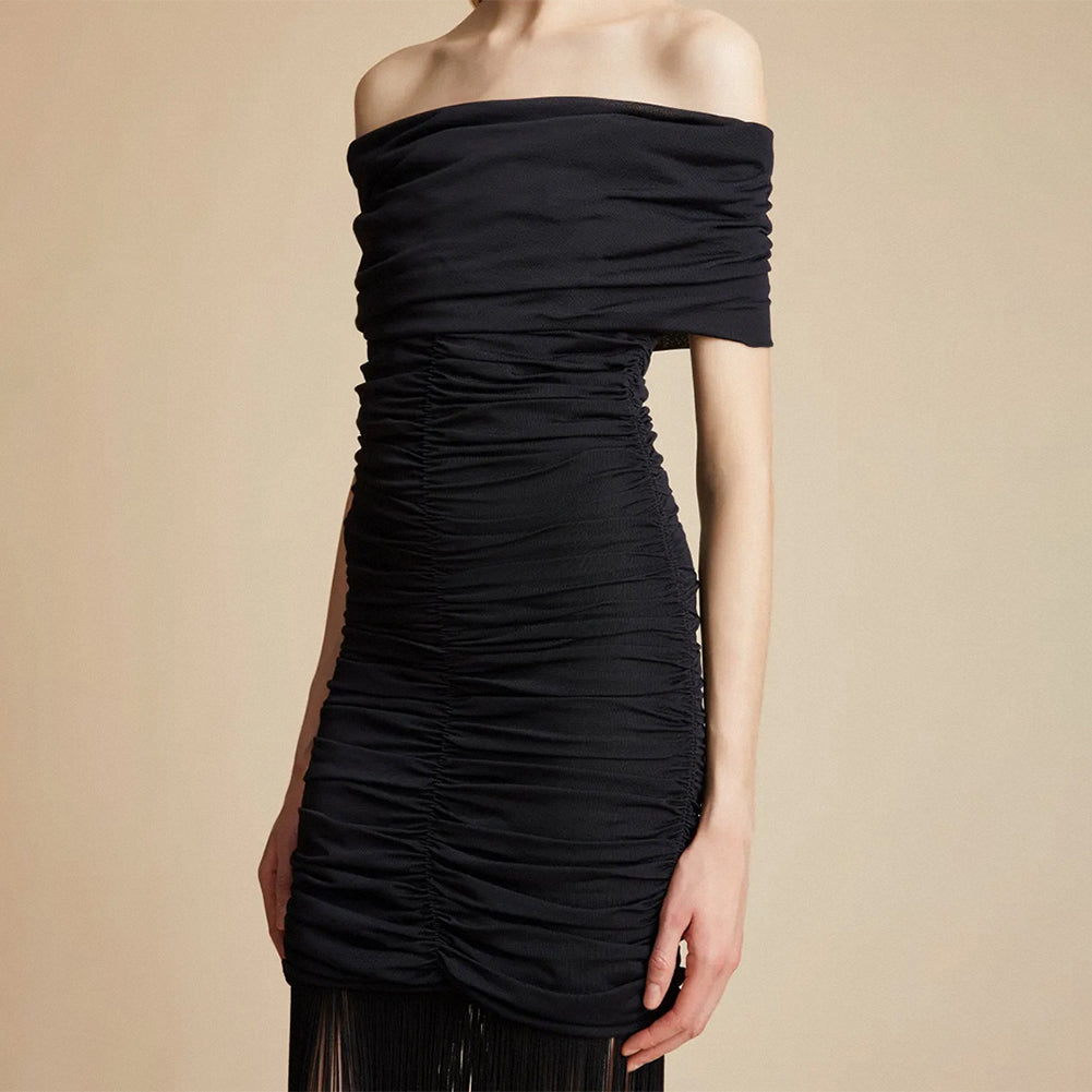 Off Shoulder Tassels Midi Bandage Dress PZC2562