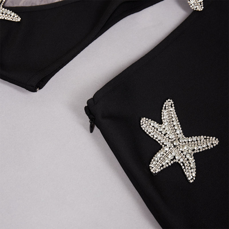 Long Sleeve Starfish Rhinestone Maxi Bandage Dress PZC2596