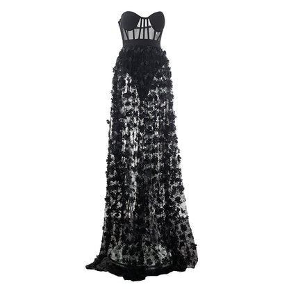 Strapless Sleeveless Bustier Lace Dress PZM110