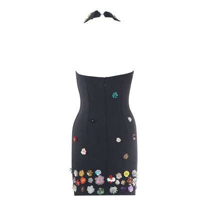 Halter Sleeveless Colorful Flower Mini Bandage Dress PZZF016