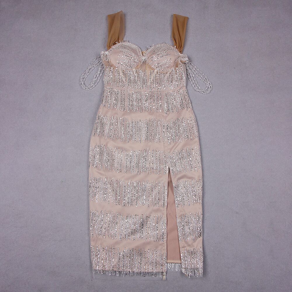 Strappy Sleeveless Tassels Midi Bodycon Dress