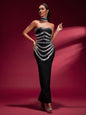 Elegant Crystal-embellished Bandage Gown With Collar