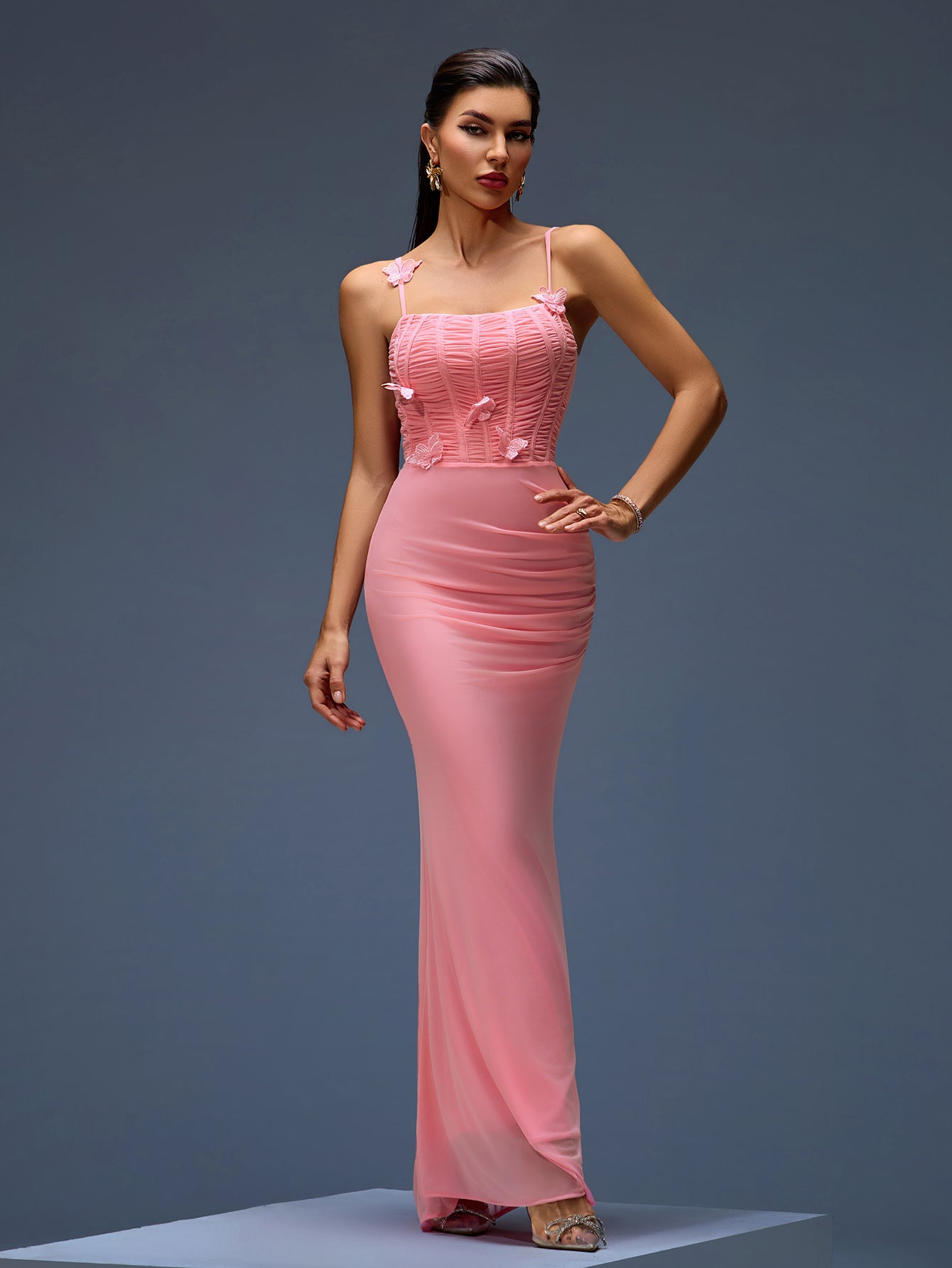 Applique Mesh Corset Maxi Dress