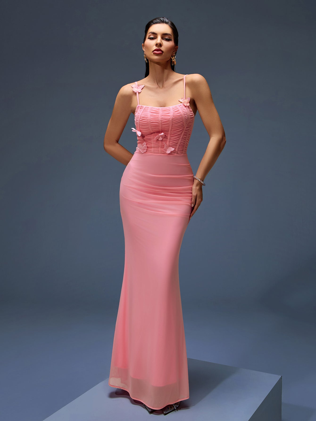 Applique Mesh Corset Maxi Dress