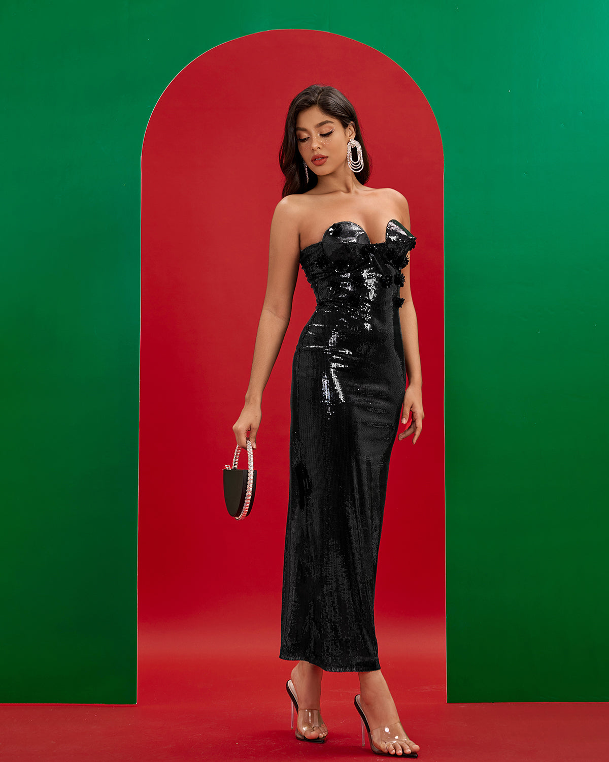 Strapless Maxi Sequins Dress