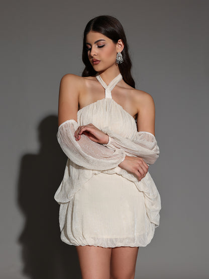 Halterneck Fluffy Mini Backless Dress