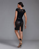 Feather Trim Mesh Sequin Dress