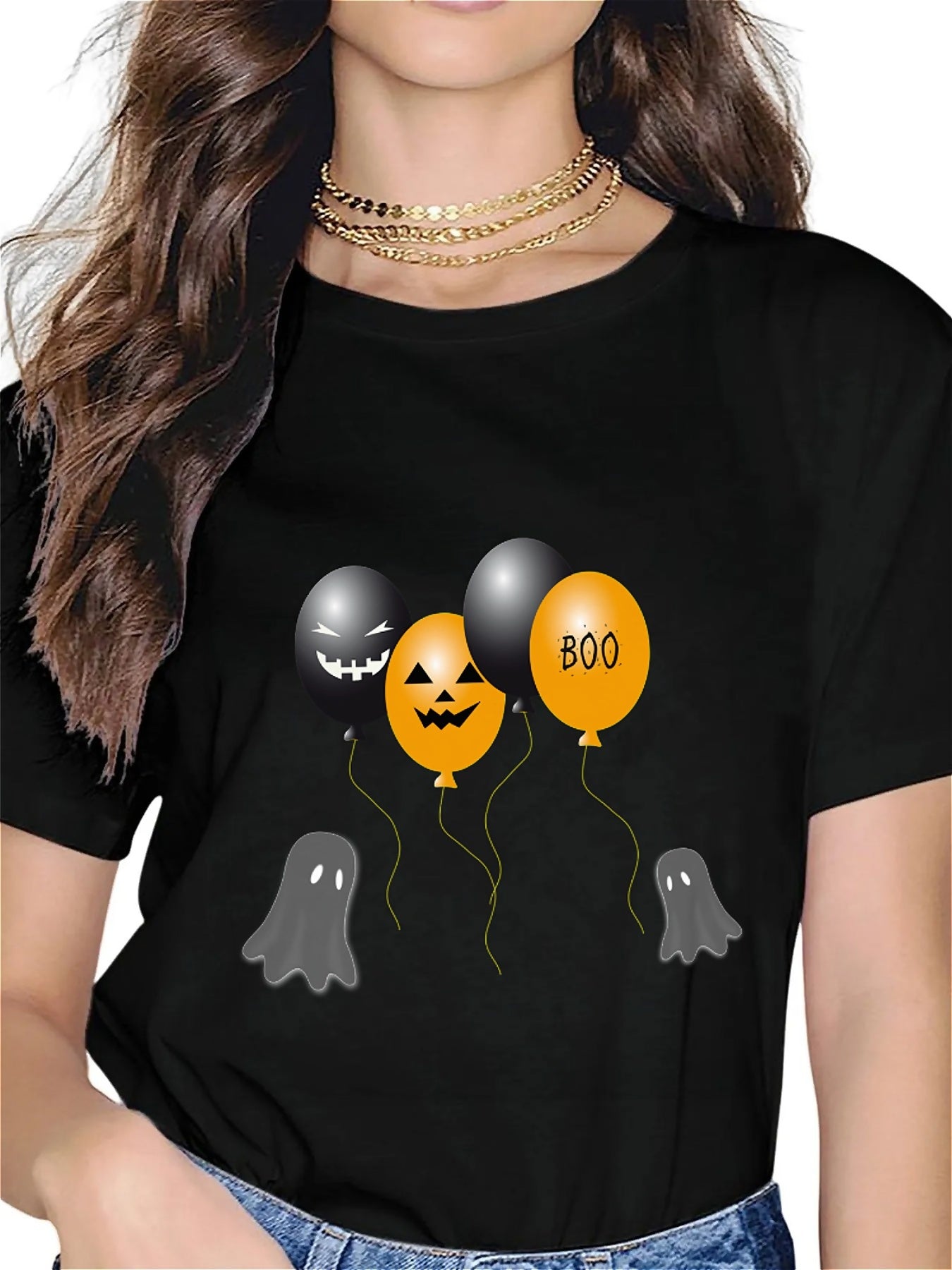 KevaMolly Graphic T Shirts for Women Summer Casual Halloween Printed Tee Cotton Tops Loose Fit