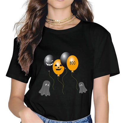 KevaMolly Graphic T Shirts for Women Summer Casual Halloween Printed Tee Cotton Tops Loose Fit
