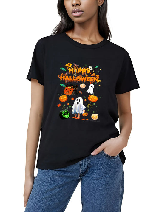 KevaMolly Graphic T Shirts for Women Summer Casual Halloween Printed Tee Cotton Tops Loose Fit
