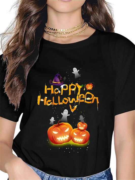 KevaMolly Graphic T Shirts for Women Summer Casual Halloween Printed Tee Cotton Tops Loose Fit