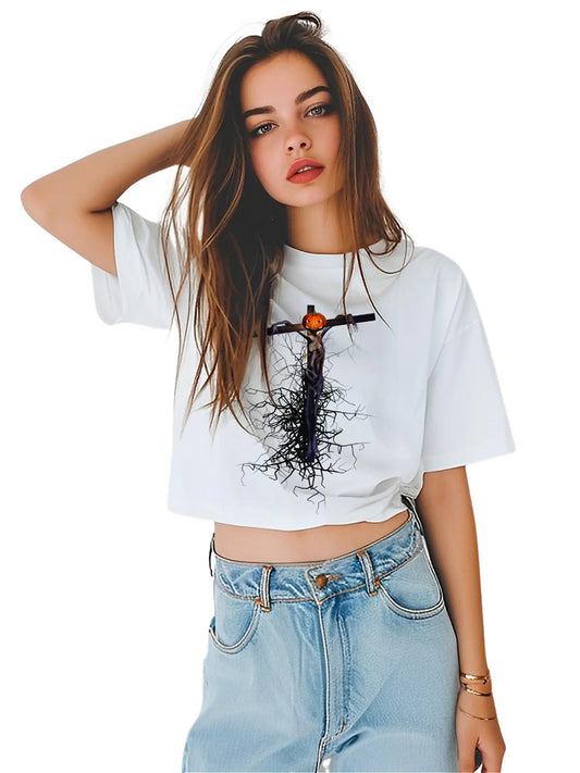 KevaMolly Graphic T Shirts for Women Summer Casual Halloween Printed Tee Cotton Tops Loose Fit