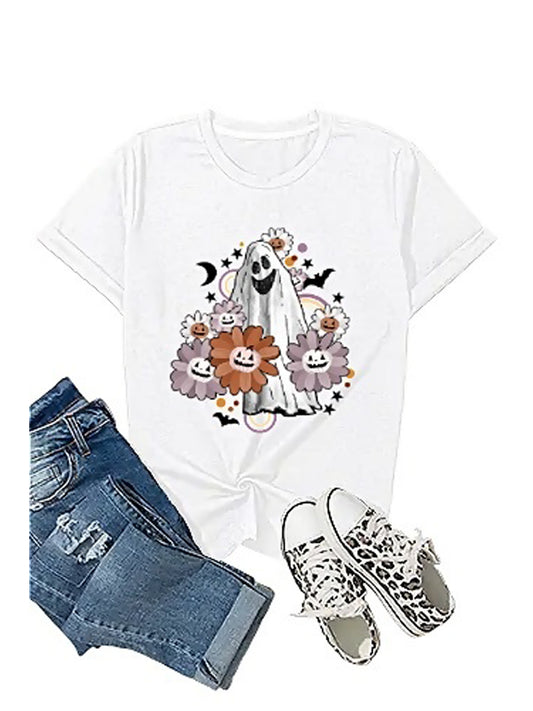 KevaMolly Graphic T Shirts for Women Summer Casual Halloween Printed Tee Cotton Tops Loose Fit