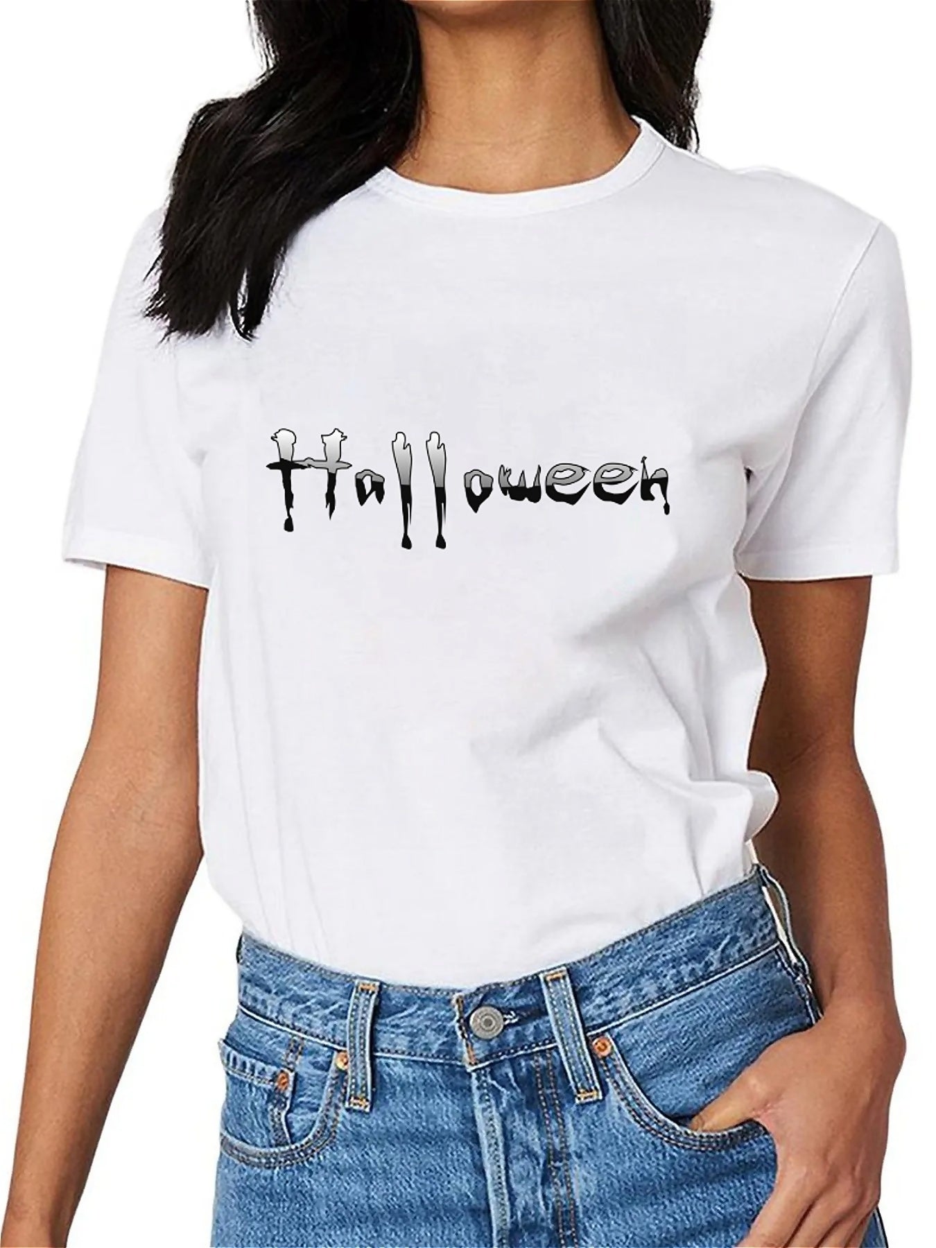 KevaMolly Graphic T Shirts for Women Summer Casual Halloween Printed Tee Cotton Tops Loose Fit