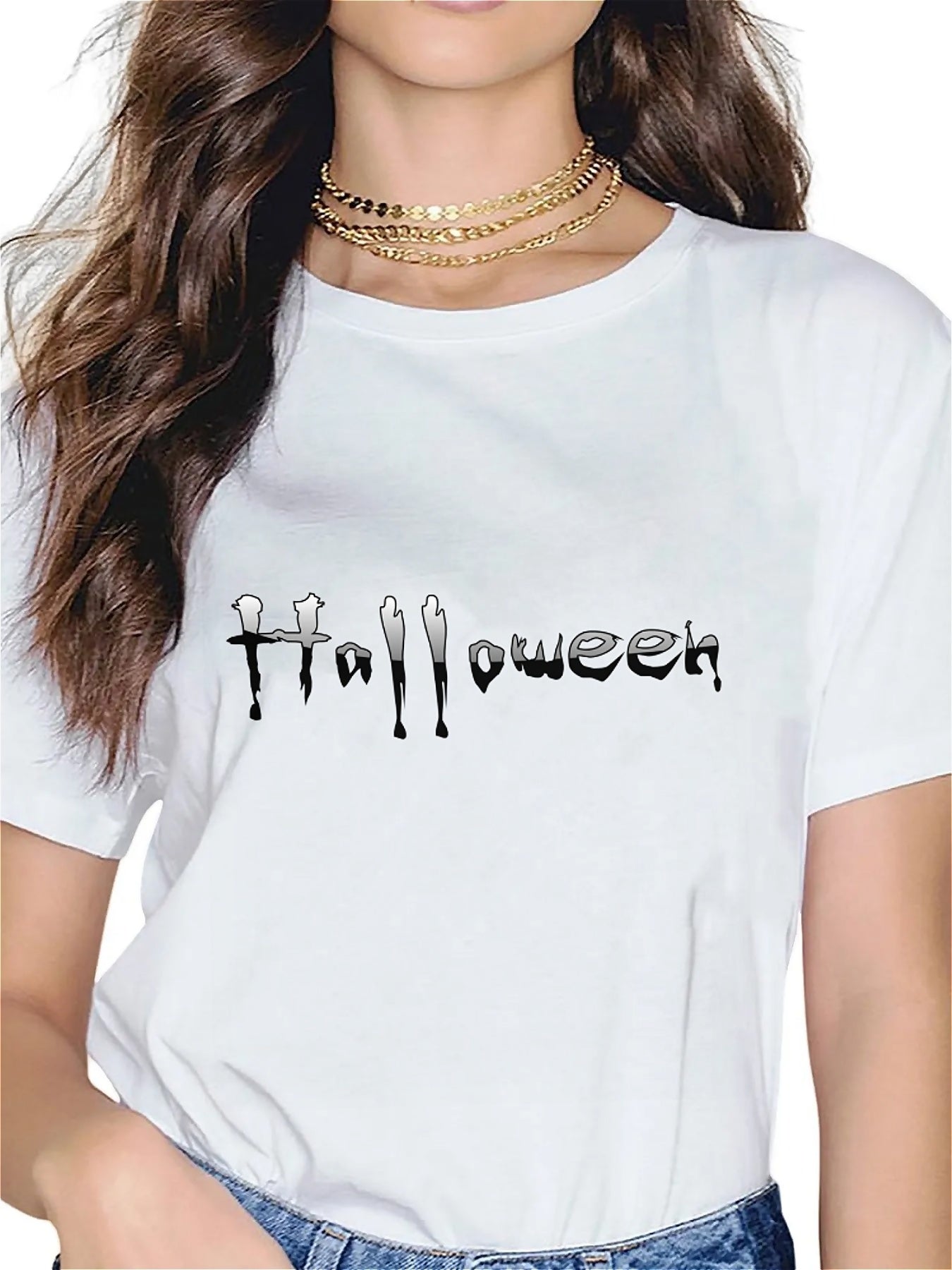KevaMolly Graphic T Shirts for Women Summer Casual Halloween Printed Tee Cotton Tops Loose Fit