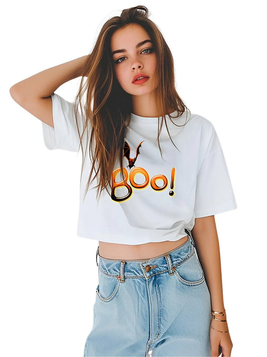 KevaMolly Graphic T Shirts for Women Summer Casual Halloween Printed Tee Cotton Tops Loose Fit