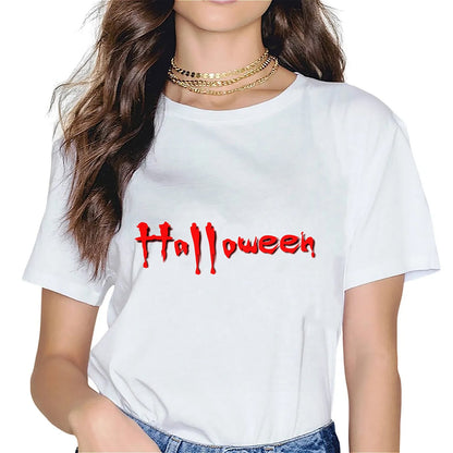 KevaMolly Graphic T Shirts for Women Summer Casual Halloween Printed Tee Cotton Tops Loose Fit