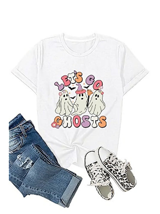 KevaMolly Graphic T Shirts for Women Summer Casual Halloween Printed Tee Cotton Tops Loose Fit