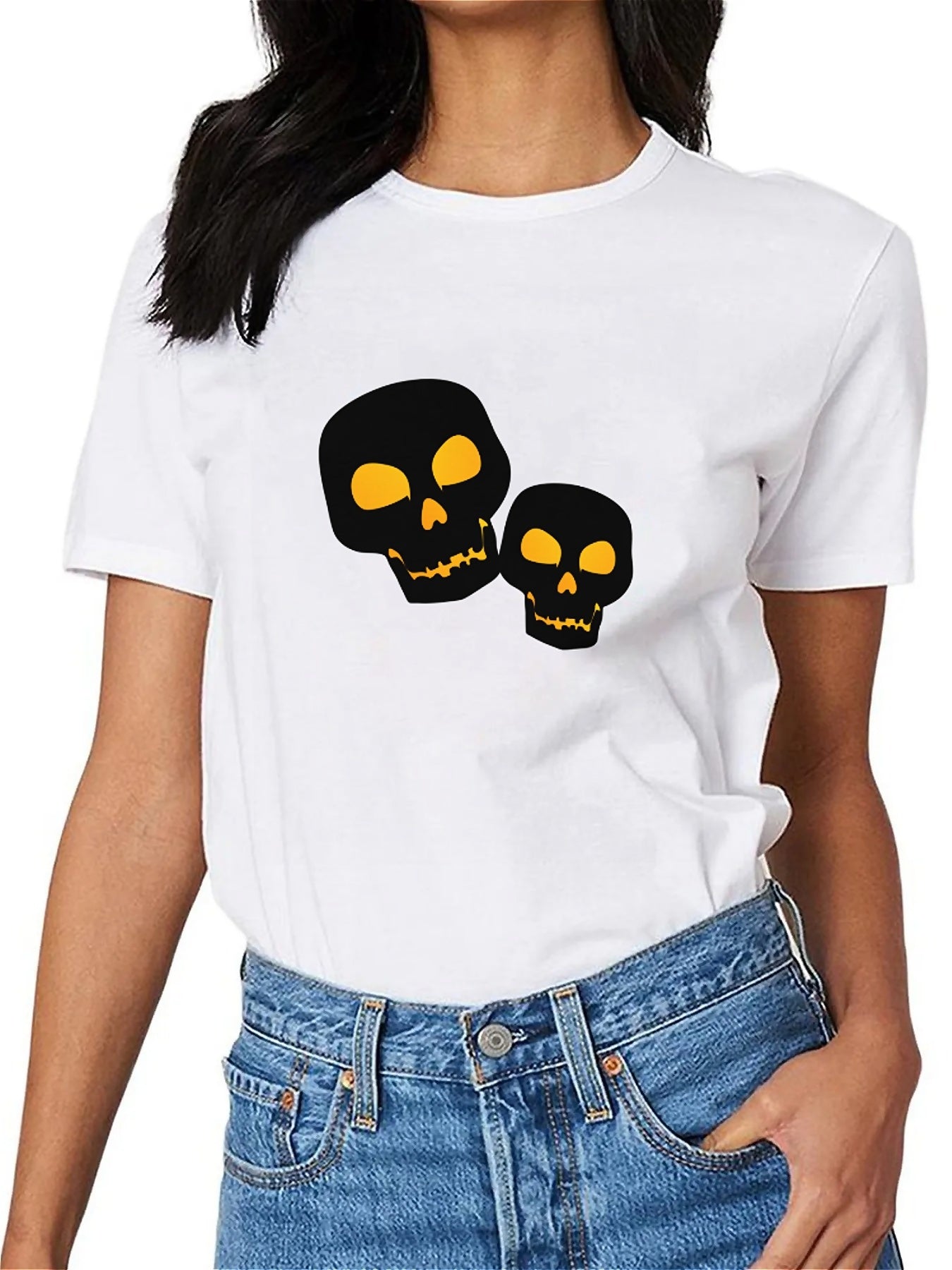 KevaMolly Graphic T Shirts for Women Summer Casual Halloween Printed Tee Cotton Tops Loose Fit
