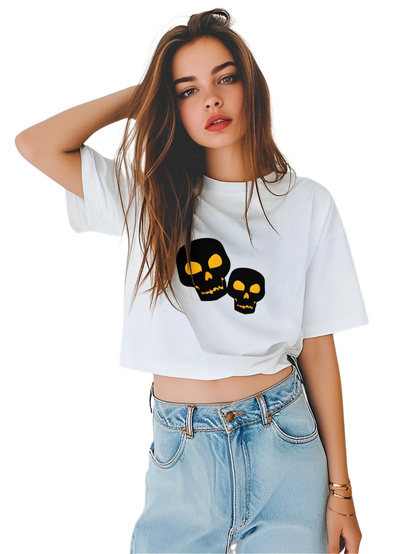 KevaMolly Graphic T Shirts for Women Summer Casual Halloween Printed Tee Cotton Tops Loose Fit