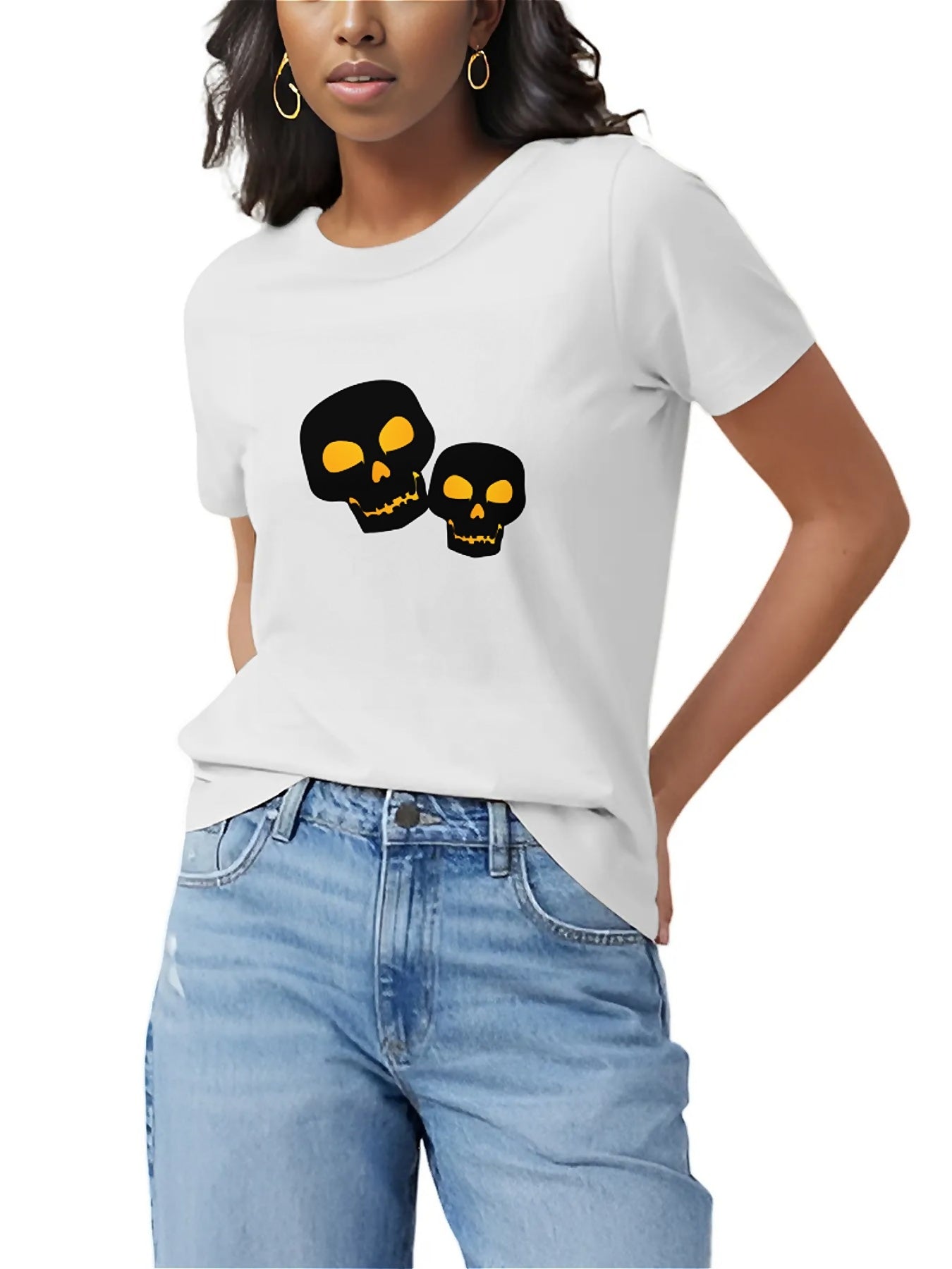 KevaMolly Graphic T Shirts for Women Summer Casual Halloween Printed Tee Cotton Tops Loose Fit
