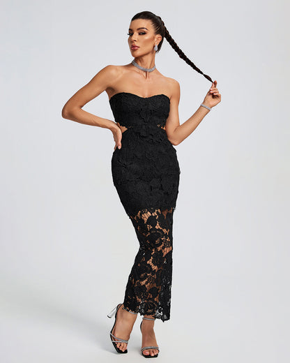 Lace Floral Cutout Bustier Maxi Dress