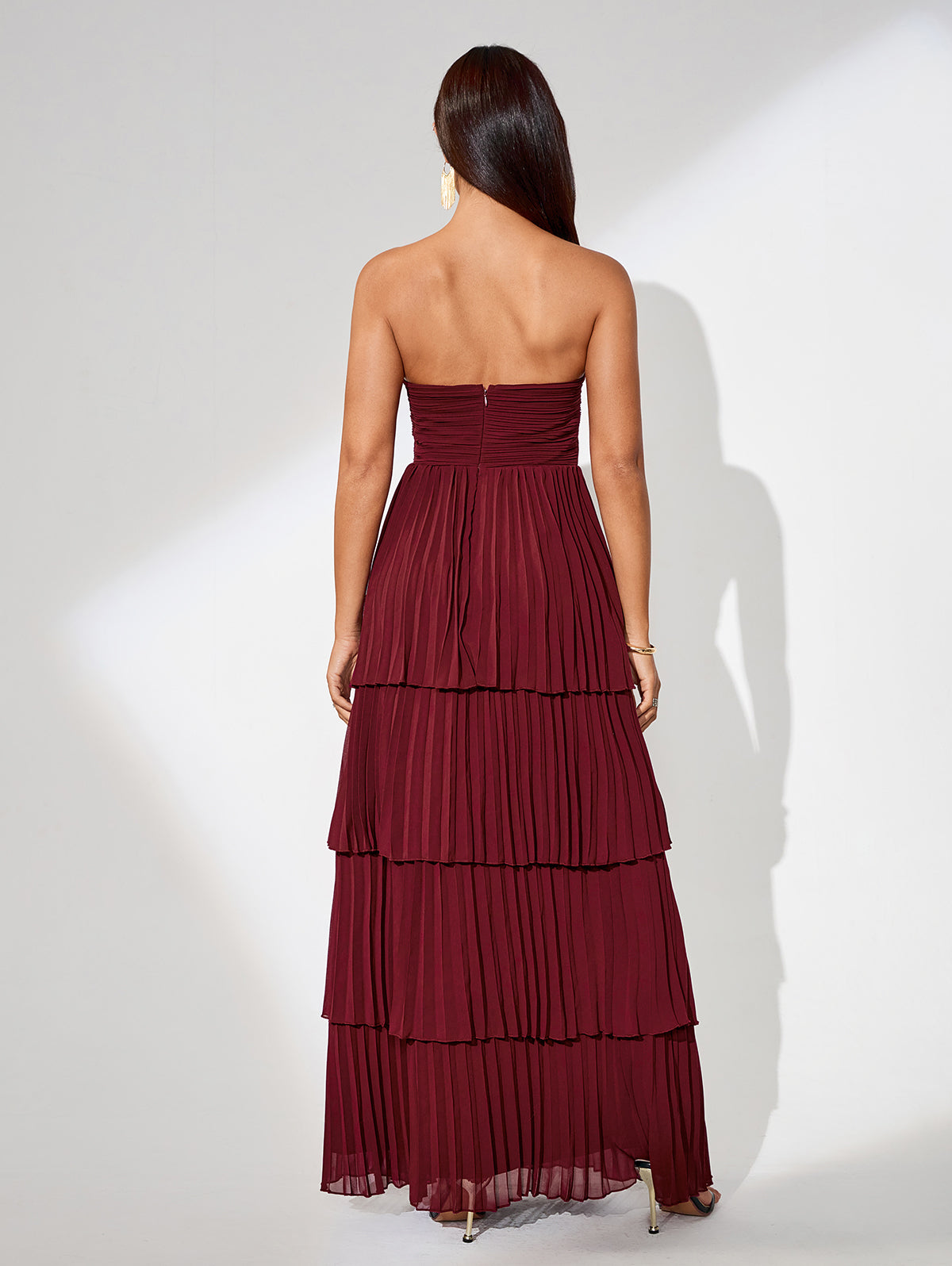 Open Back Tiered Pleated Maxi Dress