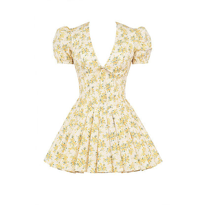 V Neck Short Sleeve Floral Mini Dress ZNSBA1015