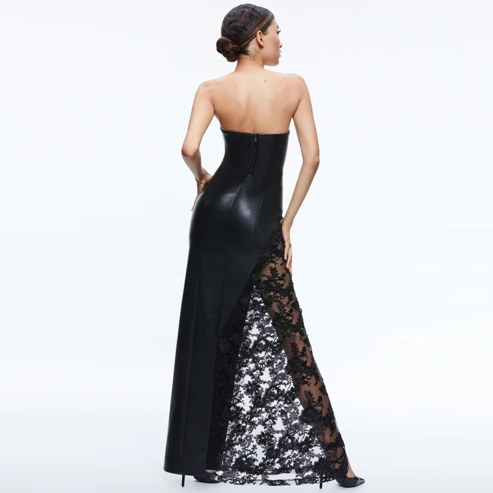 Black Strapless Leather Maxi Dress