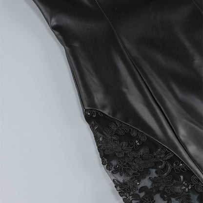 Strapless PU&Lace Splicing Maxi Dress ZNSBA1070