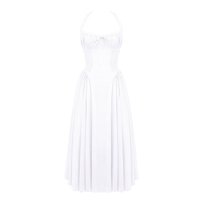 Halter Sleeveless Wrinkled Midi Dress ZNSBA1084