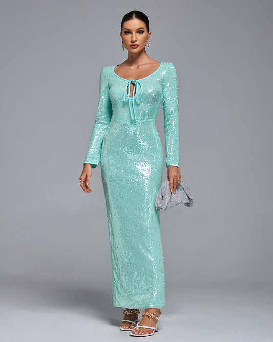 Scoop Neck Sequin Maxi Gown