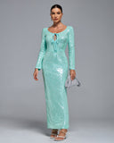 Scoop Neck Sequin Maxi Gown