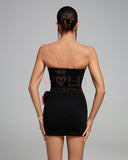 Strapless Pink Flower Mini Backless Dress