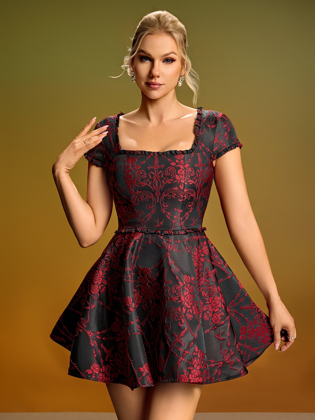 Flowers Embroidery A-Line Mini Dress