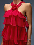 Halter Chiffon Ruffle Tiered Midi Dress