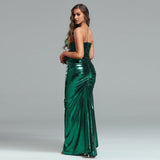 Strapless Sleeveless Maxi Ruched Bodycon Dress