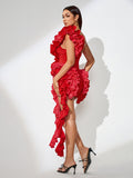 Flower Vine Asymmetric Draped Dress