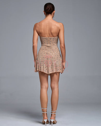 Scoop Neck Crystal Embellished Mini Dress
