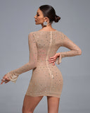 Square Neck Crystal Embellished Mini Dress