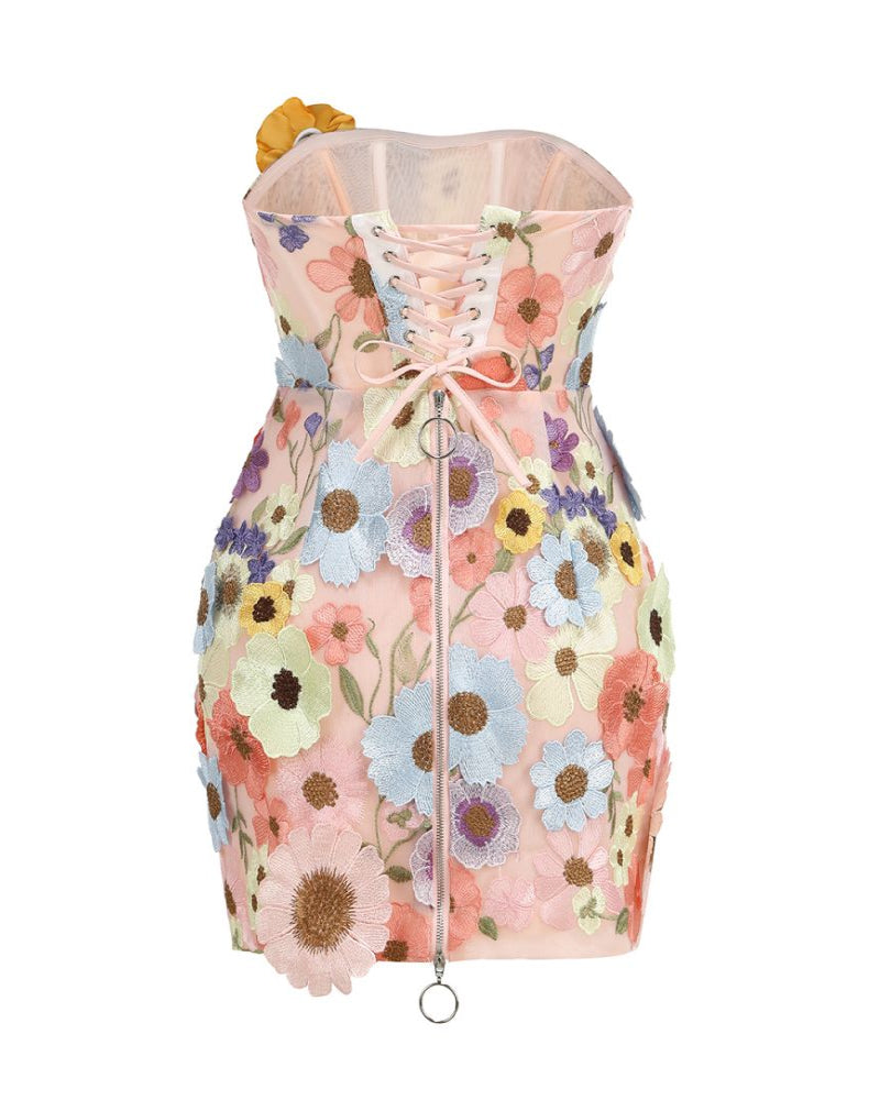 Maraya Strapless Floral Applique Mini Dress